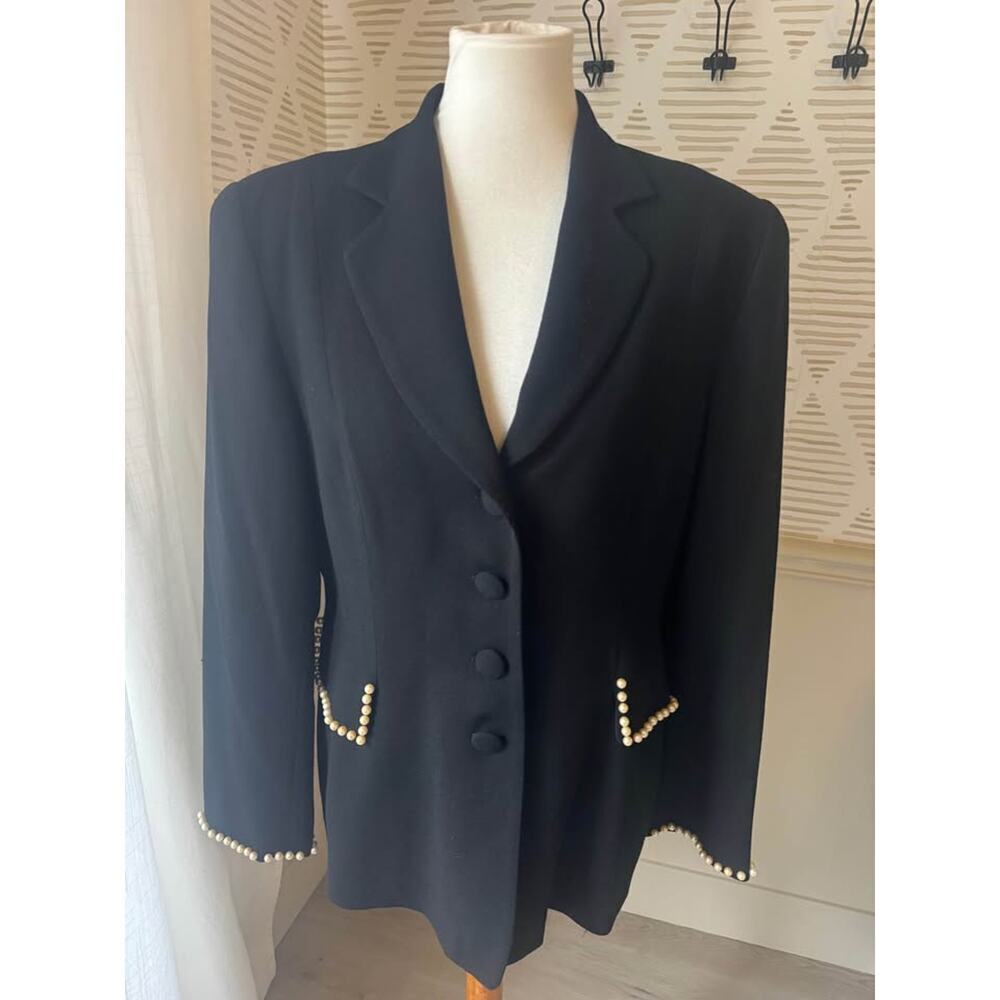Bicci by Florine Wachter Women’s Large 100% Black Wool Blazer with Pearl Accents